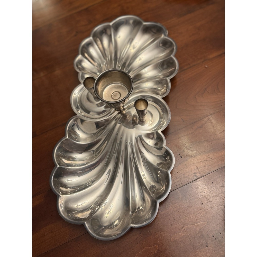 Vintage Sheffield Silver Co Silver Plated Double Clam Shell Shrimp Cocktail Dish